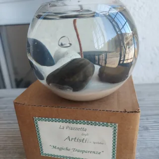 Candela profumata mangiafumo in vetro e pietra