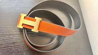 Cinturón Hermès H 32mm Dorado Naranja