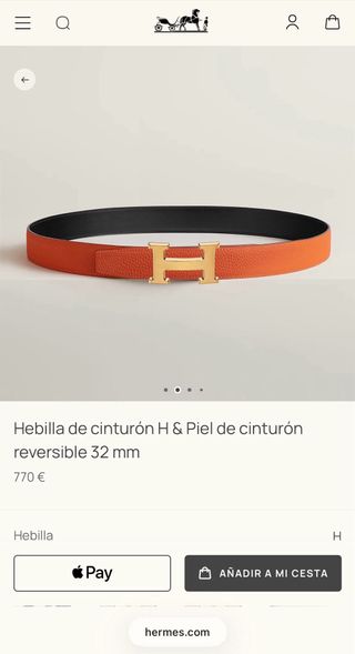 Cinturón Hermès H 32mm Dorado Naranja