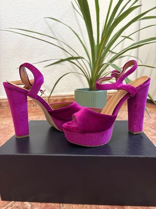 Tacones Fucsia Terciopelo Talla 39