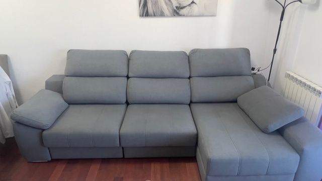 Sofá chaise longue gris tela