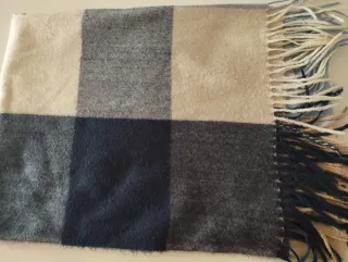 Bufanda mujer cuadros beige y azul