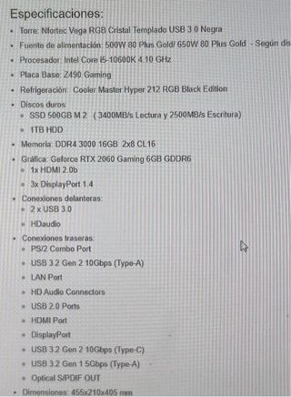 Set PC Gaming Nfortec Torre Intel i5 RTX 2060