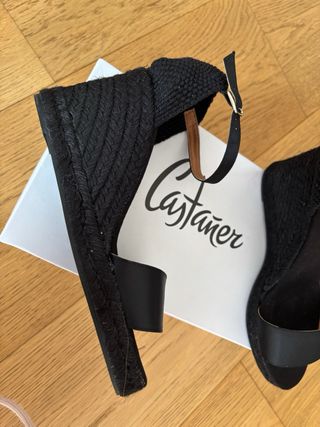 Alpargatas Castañer Negras Satén Suela 8cm Nuevas