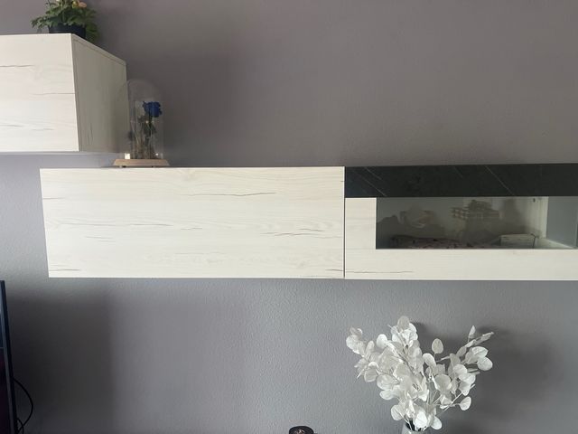 Mueble salón blanco y gris