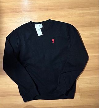 Sudadera Ami Paris Negra Logo Corazón Rojo