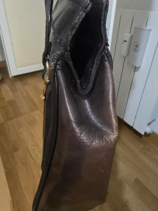 Borsa vintage pelle nera e marrone