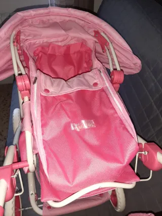 Carrito y silla de muñecas rosa