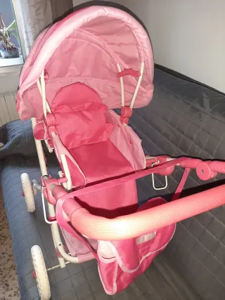 Carrito y silla de muñecas rosa