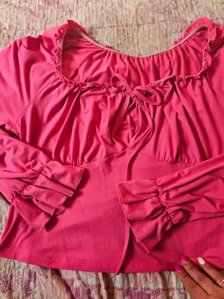 Top manga larga con volantes