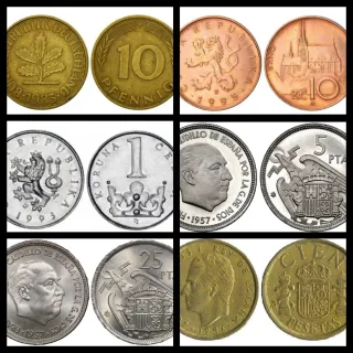 Lote monedas antiguas: Alemania, Chequia y España