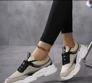 Zapatillas deportivas mujer beige y blanco