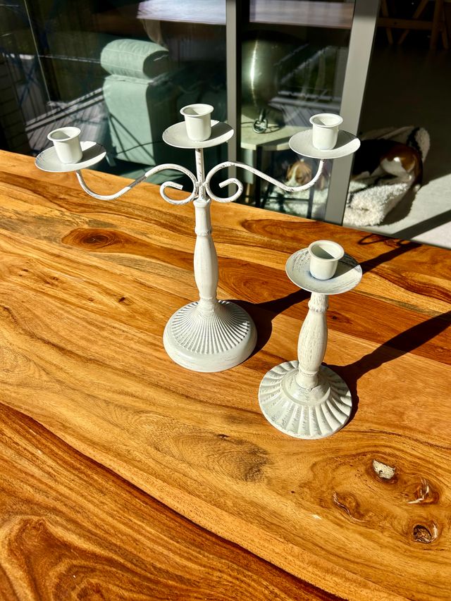 Juego Candelabros Metal Decapado