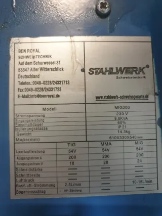 Soldador Stahlwerk MIG 200 con bombonas