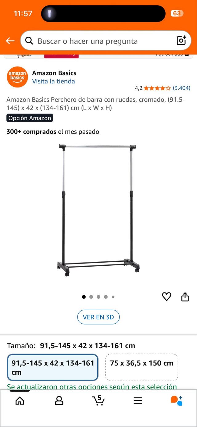 Perchero Ropa Metálico Negro/Plateado