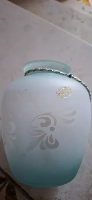 Coppia Vasi Vetro Azzurro Satinato Floreale