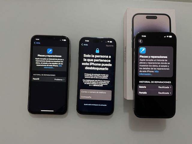 Lote 3 iPhones: 14 Pro 256GB (x2) e XR 64GB (cambio)