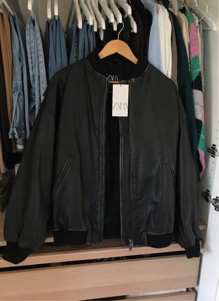 Cazadora Bomber Piel Zara Negra