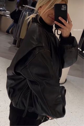 Cazadora Bomber Piel Zara Negra