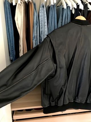 Cazadora Bomber Piel Zara Negra