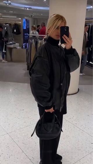 Cazadora Bomber Piel Zara Negra