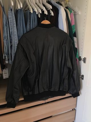 Cazadora Bomber Piel Zara Negra