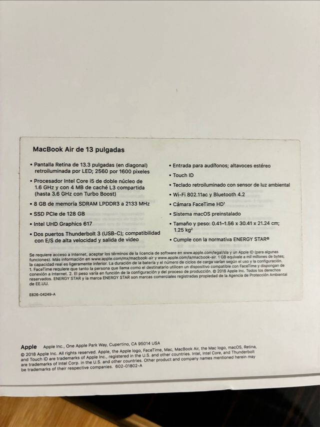 MacBook Air 13 2018 Plata