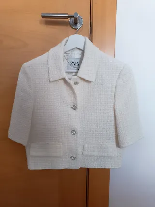 Blazer Zara tweed crop botones joya