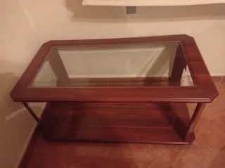 Mesa de salón baja cristal y madera
