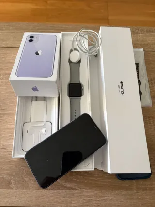 iPhone 11 Morado y Apple Watch