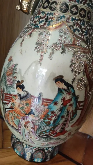 Pareja Jarrones Porcelana China Dorados