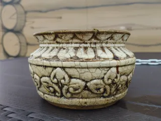 2 Tiestos Pequeños Cerámica Beige y Blanco.