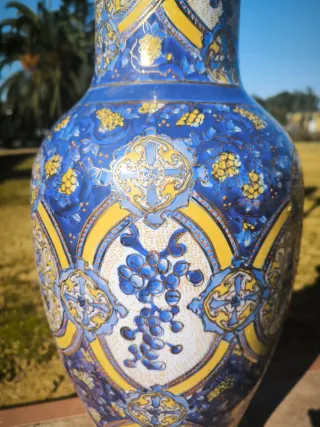 Jarrón porcelana China azul y amarillo