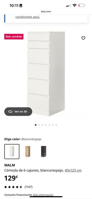 Cómoda MALM IKEA 6 cajones + espejo