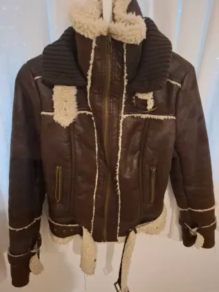 Cazadora Mango Marrón Forrada Borreguito