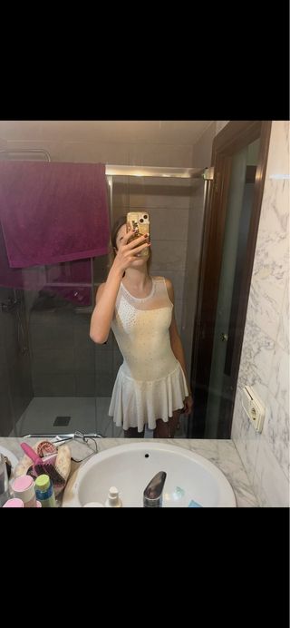Maillot patinaje artístico blanco nuevo