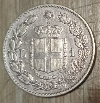 #1683-Una Moneta 1 Lira 1887 Argento Regno Italia