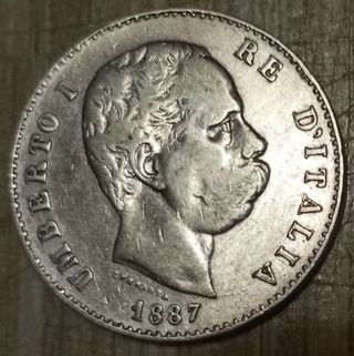 #1683-Una Moneta 1 Lira 1887 Argento Regno Italia