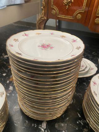 Vajilla Santa Clara porcelana floral oro