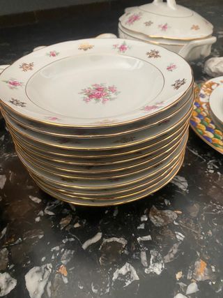 Vajilla Santa Clara porcelana floral oro