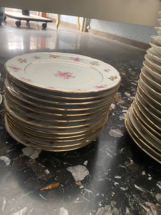 Vajilla Santa Clara porcelana floral oro