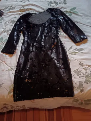 Vestido fiesta lentejuelas negro S