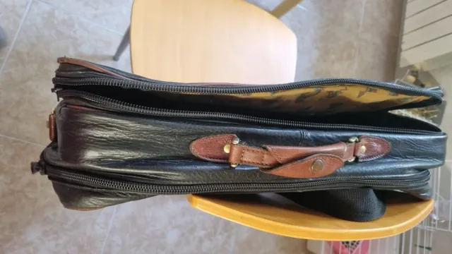 Maletín de cuero negro y marrón 49x38x12cm