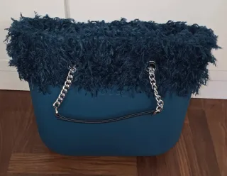 Borsa O Bag Blu con inserto in pelo