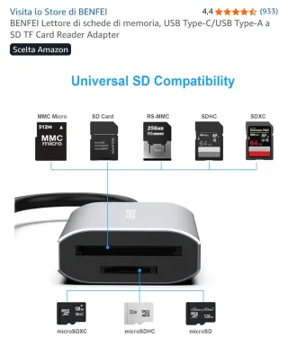 Lettore Schede Memoria Benfei USB-C/USB-A