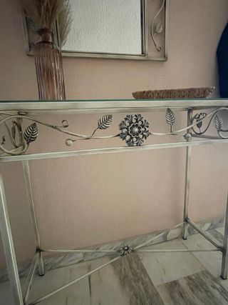 Espejo recibidor metal dorado y beige