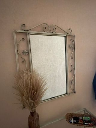 Espejo recibidor metal dorado y beige