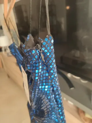 Vestido de fiesta azul brillante ZARA lentejuelas