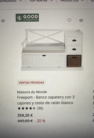 Banco zapatero con cajones y cesto