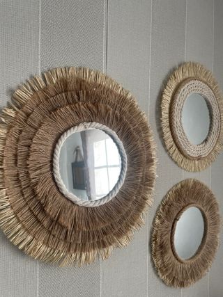 Espejo redondo decorativo de yute+REGALO
